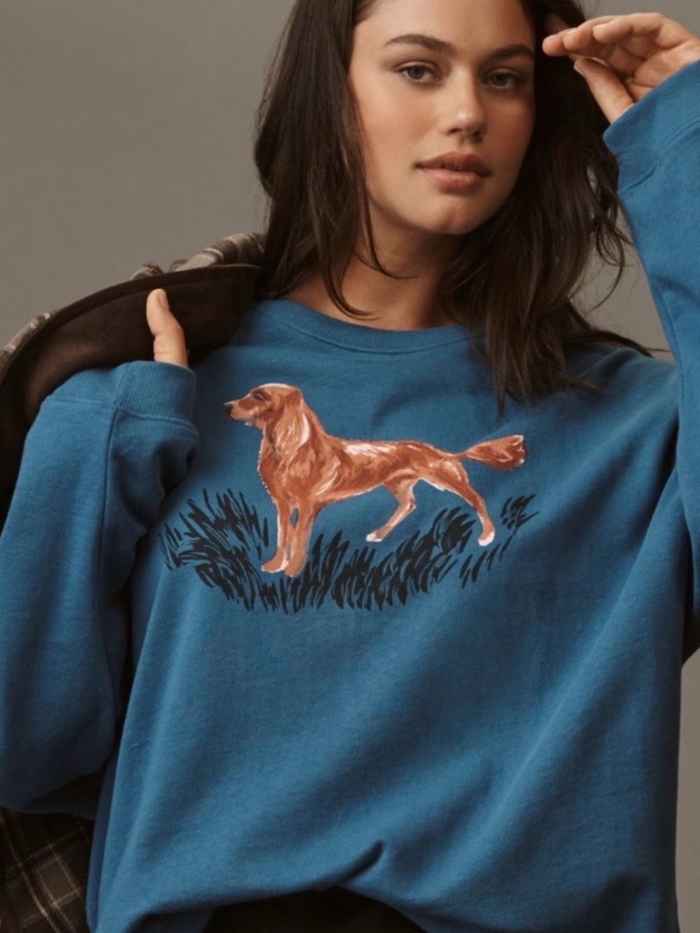 Anthropologie Maeve Oversized Sweatshirt with Brown Dog Graphic NWT